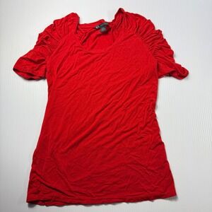 Armani Exchange Red‎ Ruched Sleeve Top Casual Tee Shirt S